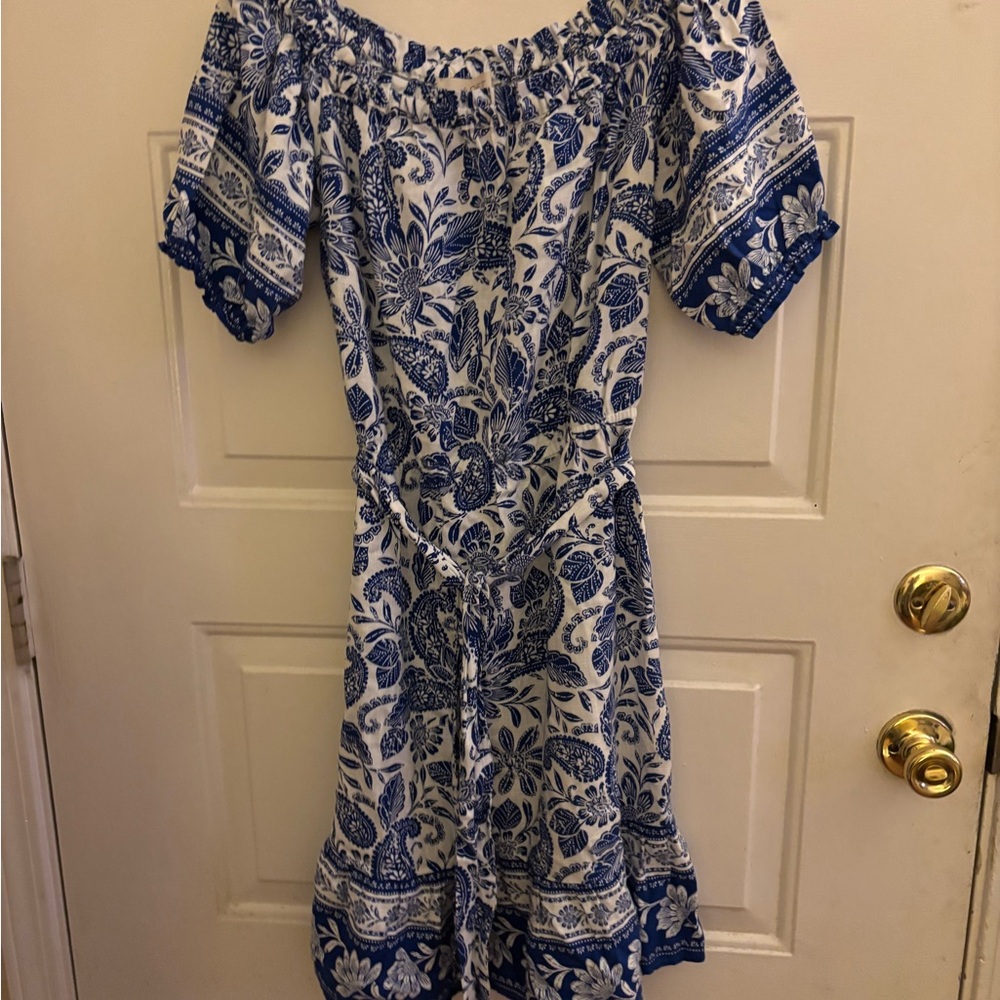 LOFT Blue and White Floral Midi Dress